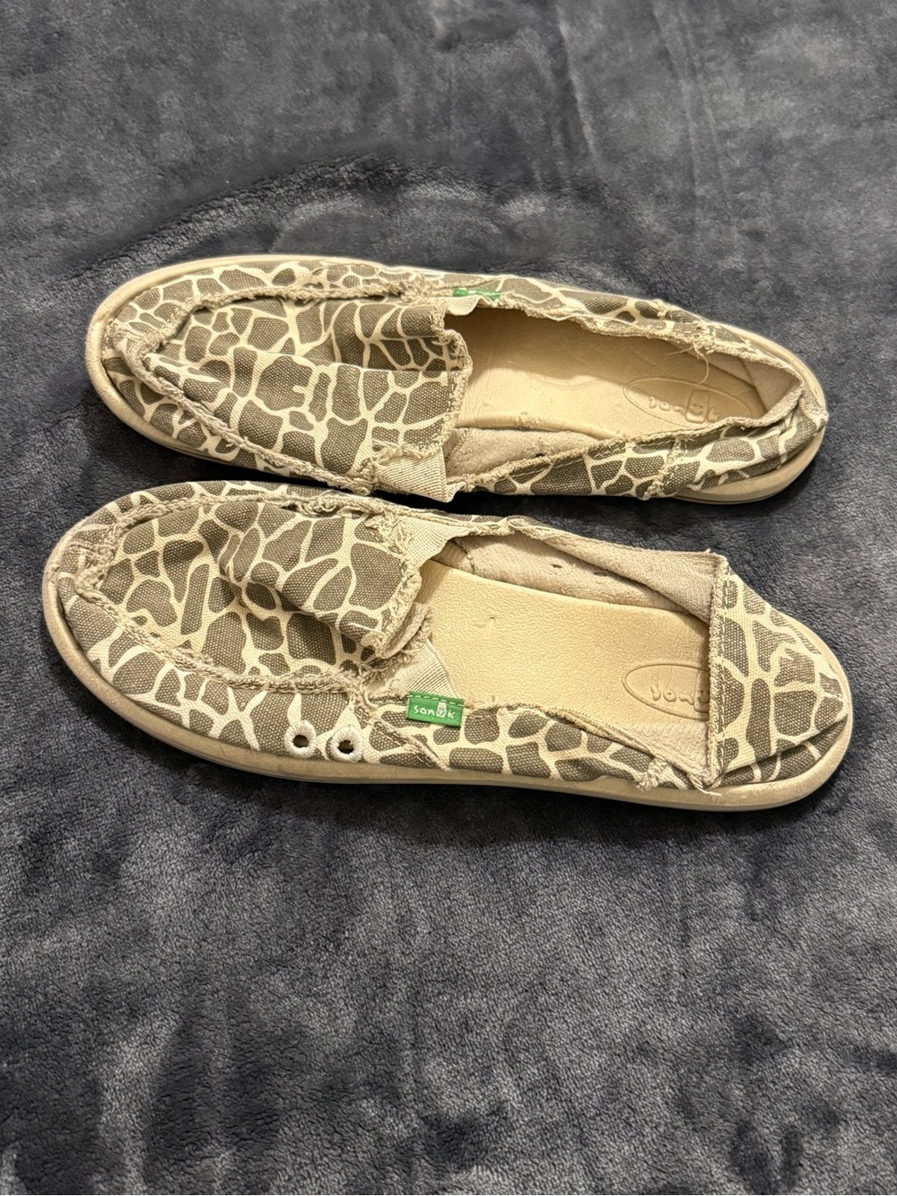 Sanuk Beige Giraffe-Print Slip-Ons